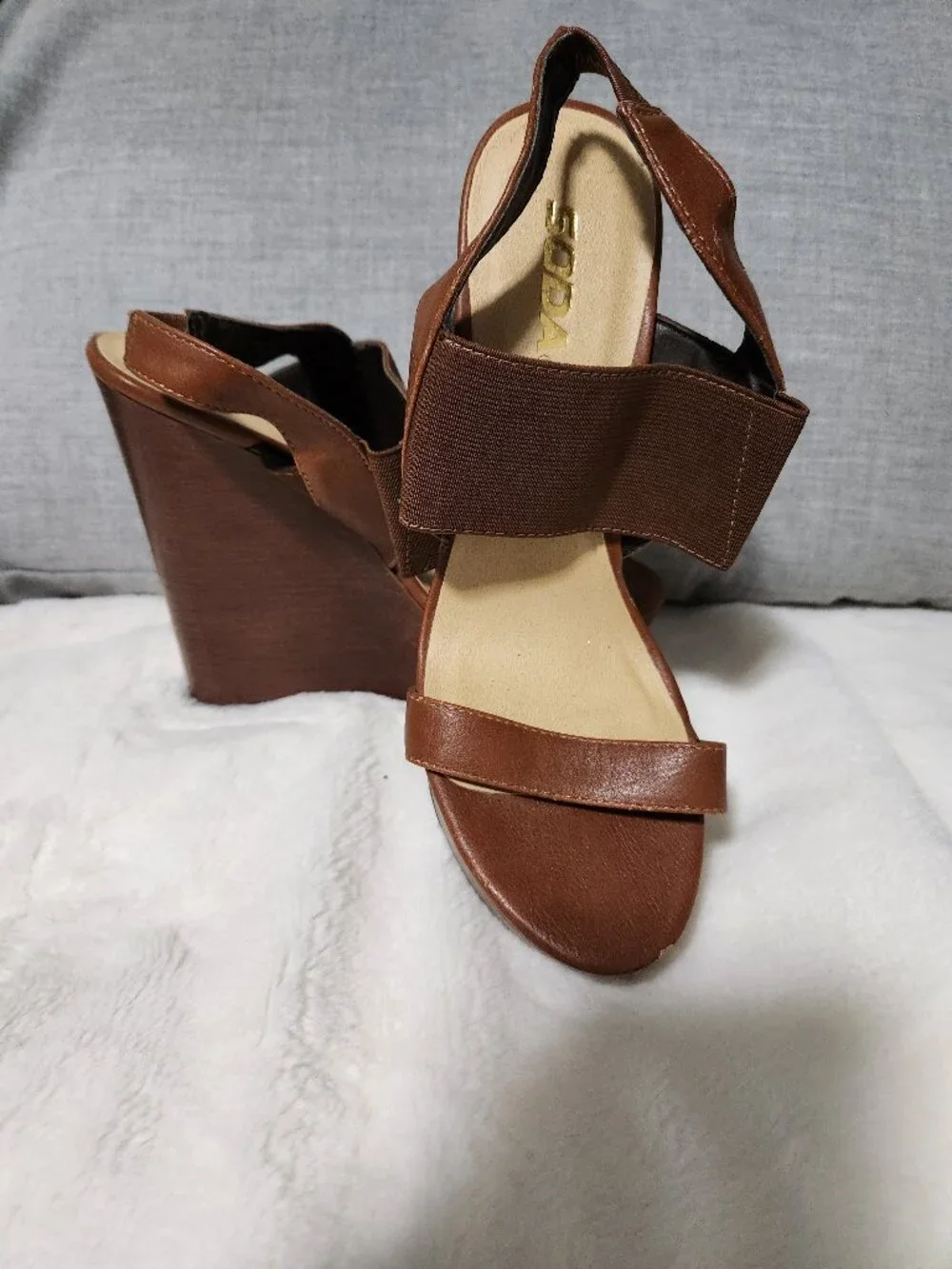 SODA Brown Platform Wedge Sandals Size 7.5 Y2K Boho Strappy Heels